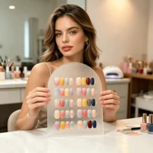 1pc Oval Gold Artificial Nail Display Board, Large Capacity Nail Art Photography Background Prop, Handheld Nail Sample Decoration Display Tray, Nail Color Tool - Multicolor - View 10