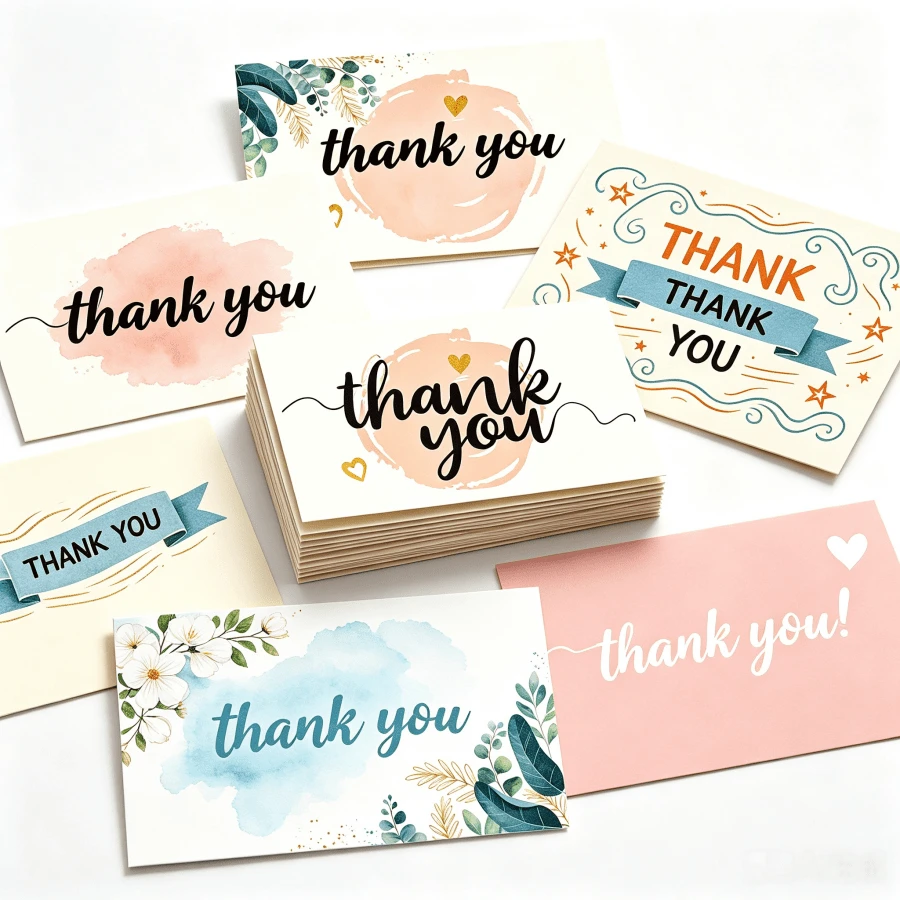 10pcs Thank You Cards Set, 7 Design Styles (Watercolor Eucalyptus Leaves, Floral Patterns, Minimalist Pink Hearts, Vintage Cartoon Style Fonts), Blank Inside, Perfect For Small Business Packaging, Wedding Favors, Party Events And Customer Thank You Notes - View 1