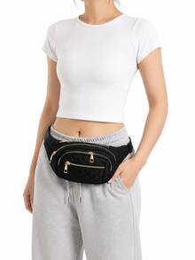 Women's Fashionable Casual Commuter Sports Waist Bag, Multi-Pocket Design, Unisex, Multiple Colors Available, Adjustable Shoulder Strap, Multiple Zipp - Black - View 1