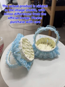 White Small Flower Basket, Bridal Wedding Lace Satin Fabric Bow Handbag, Wedding Petal Throwing, Flower Girl Carrying Small Gifts, Fruit Basket, Romantic Modern Style, Wedding Party And Daily Gathering, Dance Prop - Diamond-studded Flower Basket - View 8