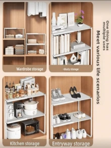 1pc Adjustable & Expandable Closet Storage Rack, Heavy Duty Metal Wardrobe Shelf, Space-Saving Vertical Storage Rack, Suitable For Clothes, Shoes, Cabinet Storage, Easy To Install, Suitable For Wardrobe And Shoe Rack, Closet Storage, Room Decor, Storage, Drawer Storage - Multicolor - View 2
