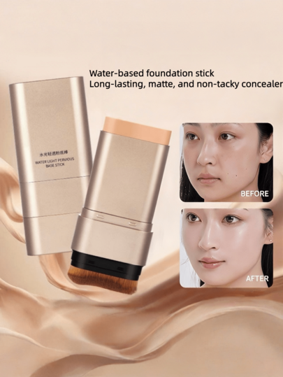 Hydrating Glow Foundation Stick, Full Coverage & Hydrating, Dual-Ended With Brush Head, Lightweight Natural & Skin-Friendly, Covers Acne, Dark Circles And Blemishes, Creates Dewy Glow Skin, Portable Travel Size