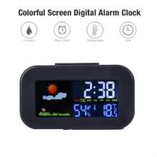SOKANY Electronic Alarm Clock Desktop Weather Clock Single Screen Full Display Time/Temperature And Humidity/Weather Dual Alarm + Backlight 2 AAA Batteries Powered (Batteries Not Included) Bedroom/Office/Dormitory Essential - Black - View 5
