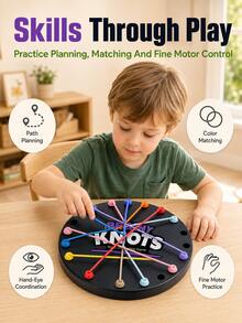 Brainy Knots 繩結解開遊戲，適合兒童與家庭，彩色堆疊挑戰遊戲，成人與兒童互動派對玩具，翻轉配對桌遊，成人與兒童旅行玩具，Zipstring，蒙特梭利玩具，兒童紓壓玩具，兒童玩具，遊戲 - 彩色 - 查看 6