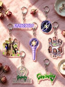 1個卡通 KATSEYE 壓克力鑰匙圈，K-POP 風格，K-Pop 女團 Manon Sophia Daniela Lara Megan Yoonchae，包包掛飾與粉絲禮物，適合男友、女友、家人、老師、派對禮物及 EYEKONS 主題手機裝飾 - 彩色 - 查看 2