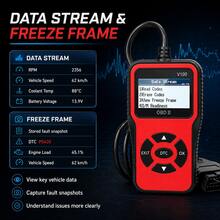 V100 Car Diagnostic Tool OBDII Scanner Engine Fault Code Reader, With Battery Voltage And Charging System Test - Blue - View 10