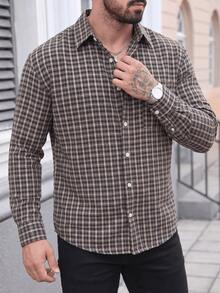 Men's Versatile Business Office Pocket Single-Breasted Plaid Long Sleeve Shirt - Multicolor - View 4