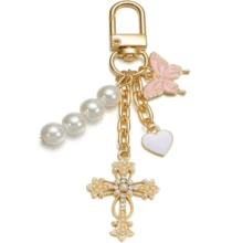 Heart Keychain Women Girls Pearl Key Ring Pendants Handbag Decor DIY Handmade Jewelry Gifts - Multicolor - View 6