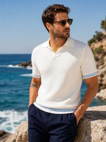 Suéter tipo polo henley de moda urbana para hombres para ir al trabajo - Blanco - Ver 1
