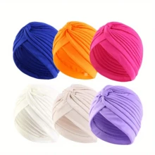 ZTZI 3pcs Multi Color Twist Pleated Turban Hat, Fashionable Instant Styling Headwrap Cap For Everyday & Night Sleep, Solid Color Bohemian Polyester Fiber Turban Cap, All Seasons - FG 6pcs Turban Cap - View 9
