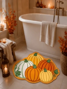 1pc Orange Pumpkin Pile Rug, Velvet Carpet, Suitable For Room Decor, Indoor Doormat, Living Room Rug, Kitchen Mat, Bedroom Carpet, Bathroom Mat, Washable Rug, Home Decor, Bedroom Decor, Anti-Slip Wear-Resistant, Noise-Reducing Sound-Absorbing, Skin-Friendly Soft - Orange - View 3