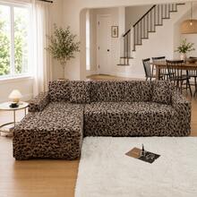 1pc Leopard Print Full Coverage Sofa Cover (Includes 1 Pillowcase) Modern Style Sofa Protector Suitable For Living Room Office Sofa Decoration - Camel - View 1