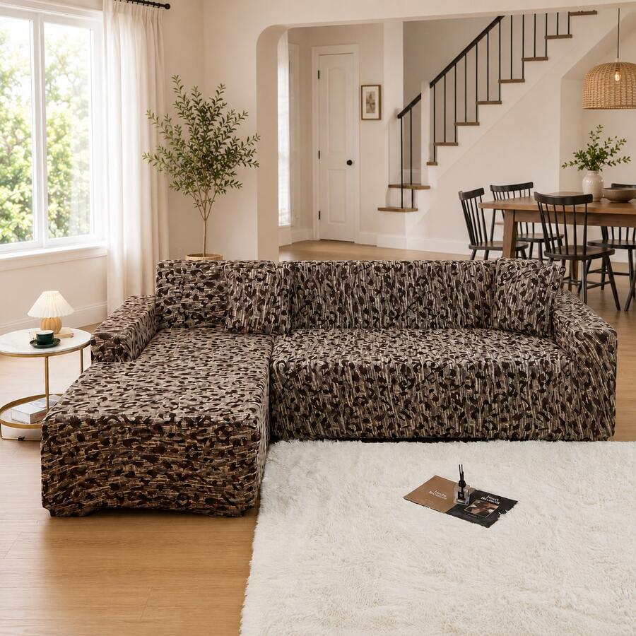 1pc Leopard Print Full Coverage Sofa Cover (Includes 1 Pillowcase) Modern Style Sofa Protector Suitable For Living Room Office Sofa Decoration - Camel - View 1