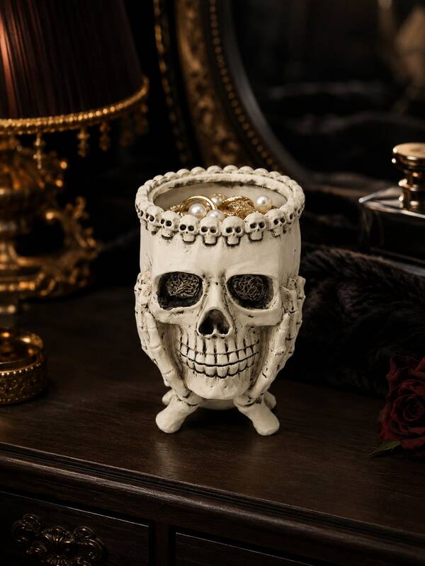 Vintage Skull Decor Statue,Vintage Skeleton Head Decor, Halloween Home Decoration, Dark Academia Tabletop Ornament, Spooky Desk Accent For Bedroom Living Room