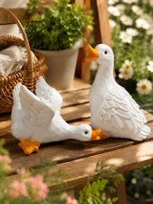 1pc White Goose Garden Decor , Cute Duck Figurines, Outdoor Yard Ornament, Fairy Garden Statues For Flower Pot, Patio, Balcony, Lawn, Porch, Farmhouse Cottagecore Decor, Mini Animal Shelf Accent,  Garden Gift For Plant Lovers - A - View 8