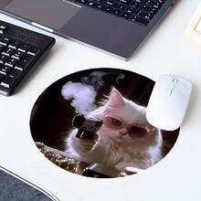 Cool Cat Mouse Pad, With Pink Fashion Glasses And Gun, Fun Round Mouse Pad, With Non-Slip Rubber Base, Suitable For Office And Home Computer Mouse Pad, Computer Laptop Gift For Friends, Size 7.8 X 7.8 Inches - Round - View 6
