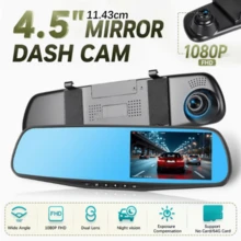 4.5-Inch Rearview Mirror Dash , Full HD 1080P Front & 480P Rear Dual Lens DVR, Front & Rear Recording, Night Vision, Motion Detection, Parking Assistance - 1 PC - View 1