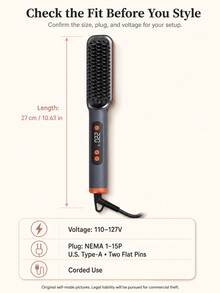 Hair Straightener Brush, Heated Comb For Straightening Hair And Smoothing Frizz, Straightening-Brush Function For Everyday Use, 4 Heat Settings From 320 To 428°F For Adjustable Styling, 30-Second Heat-Up To The Lowest Setting, Gray Color - Dark Grey - View 8