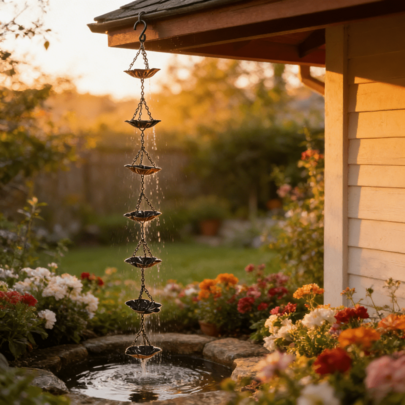 Flat Lotus Petal Metal Rain Chain, Vintage Decorative Rain Diverter Chain For Outdoor Gutter