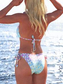 Women's Summer Beach All-Over Print Gradient Bikini And Triangle Panty Two-Piece Swimsuit Set - Multicolor - View 3