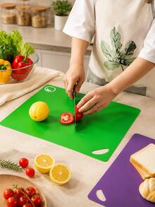 Küchen-Schneidebrett-Set aus Kunststoff, extra dickes flexibles Schneidebrett mit bunten Lebensmittel-Symbolen und rutschfestem Griff, rutschfestes Schneidebrett, Küchenzubehör, Studentenwohnheim-Zubehör, Küchenzubehör - Übersicht 4
