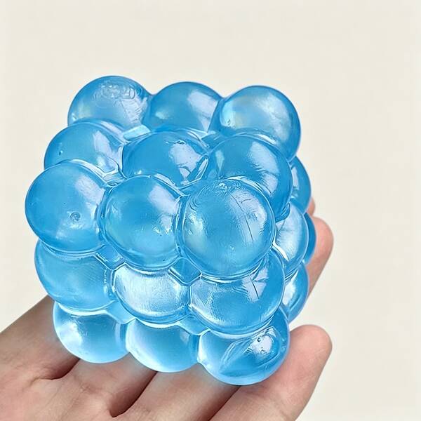 1 pieza Juguete de cubo de burbujas de uva azul claro cristalino con rebote lento, decoración de alivio del estrés para escritorio de oficina diario, material TPR transparente no amarillento, regalo de Navidad y cumpleaños, suministro coleccionable de mercancía de conciertos, adorno de escritorio de fandom simple