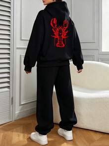 Customized Personalized Women's Hoodie & Joggers Set Black 2 Pieces - Add Your Own Photo (Family Photo/Selfie/Pet Photo/Text Image/Logo) To Design Your Personalized Outfit, Can Print Baby/Couple/Family/Pet Photo, Personalized Set, Customized Unique Women's Sportswear - Black - View 4
