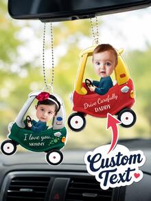 2D Flat, 1pc Personalized Custom Photo And Text Car Ornament, Drive Carefully Car Hanger, Drive Carefully Daddy/Mommy, Car Decor, Gift For Dad/Mom, Drive Carefully, Car Ornament, Daddy Gifts, Ideal Gifts For Family, Friends, For Mother's Day - Multicolor - View 1