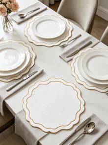 1-4pcs Red & White Contrast Color Placemats, French Luxury Linen Wavy Edge Waterproof Heat-Resistant Table Mats, Home Holiday Table Decor - Multicolor - View 18