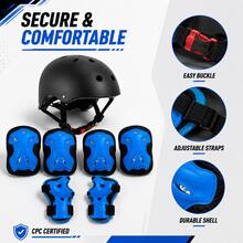BAT DEICIDE 7-In-1 Kids Protective Gear Set – Adjustable Helmet & Knee/Elbow/Wrist Pads For Bike/Skateboard/Scooter – Ages 6-12, Back To School - Blue - View 5