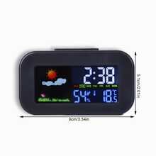 SOKANY Electronic Alarm Clock Desktop Weather Clock Single Screen Full Display Time/Temperature And Humidity/Weather Dual Alarm + Backlight 2 AAA Batteries Powered (Batteries Not Included) Bedroom/Office/Dormitory Essential - Black - View 12
