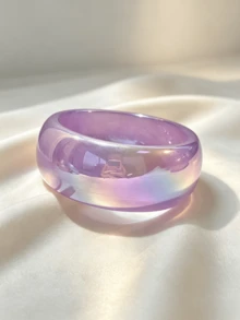 1pc Y2K Millennium Hot Girl Dopamine Colorful Resin Wide Bracelet, Iridescent Pearlescent Glossy Thick Solid Color Bangle, Ins Niche Versatile Girl Daily Outfit Accessory - Luminous Round Bangle - View 8