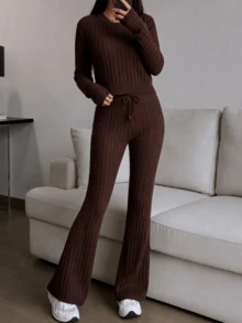 Women Two-Piece Outfits - Coffee Brown - View 2