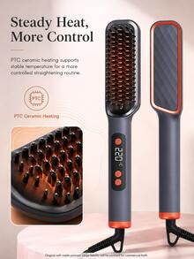 Hair Straightener Brush, Heated Comb For Straightening Hair And Smoothing Frizz, Straightening-Brush Function For Everyday Use, 4 Heat Settings From 320 To 428°F For Adjustable Styling, 30-Second Heat-Up To The Lowest Setting, Gray Color - Dark Grey - View 7