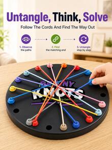 Brainy Knots 繩結解開遊戲，適合兒童與家庭，彩色堆疊挑戰遊戲，成人與兒童互動派對玩具，翻轉配對桌遊，成人與兒童旅行玩具，Zipstring，蒙特梭利玩具，兒童紓壓玩具，兒童玩具，遊戲 - 彩色 - 查看 5