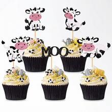 10/20pcs Cute Cow Theme Cupcake Toppers, "MOO" Party Decorations, Children's Birthday Farm Animal Cake Picks, Suitable For Baby Shower - Cow MOO - View 3