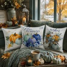 4 Stück Hello Pumpkin Thanksgiving Kissenbezüge 17,7x17,7 Zoll, Herbst Thanksgiving Kürbis Erntedekoration, geeignet für Zuhause Sofa - Verschiedenfarbig - Übersicht 5