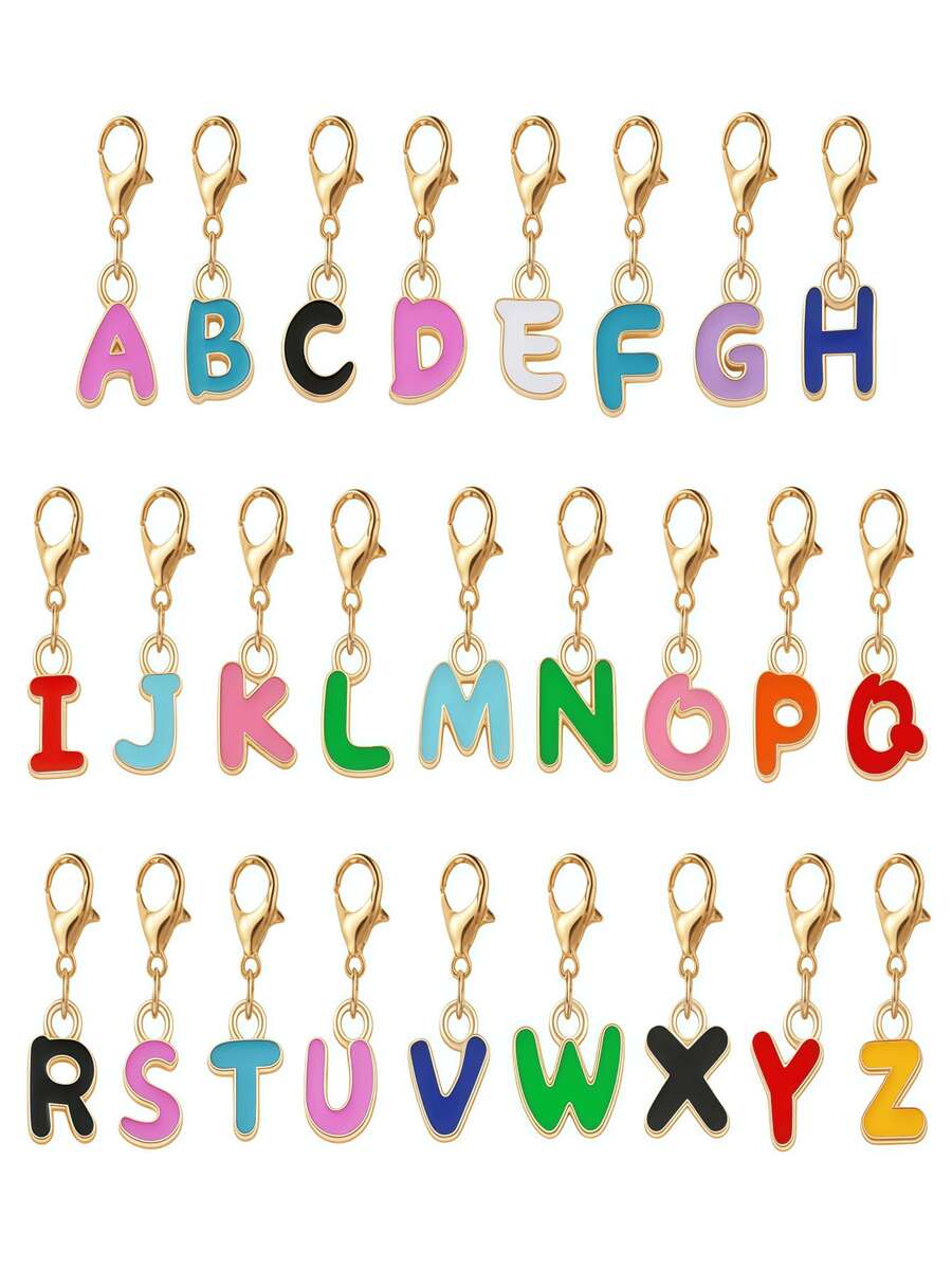 3/10PCS Colorful Letter Charms With Lobster Clasp, DIY Handmade Jewelry Accessories, Suitable For Bracelets, Necklaces, Earrings, Bag Decoration - Multiple Styles - View 1