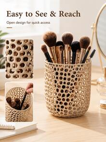 Modern Minimalist Hollow Pen Holder/Makeup Brush Storage Box, Fashionable Nordic Style Desktop Storage Solution, Breathable Hollow Design, High Quality Large Capacity, Suitable For Storing Cosmetics And Other Items - Multicolor - View 9