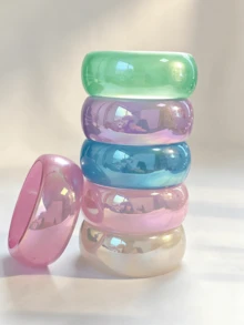 1pc Y2K Millennium Hot Girl Dopamine Colorful Resin Wide Bracelet, Iridescent Pearlescent Glossy Thick Solid Color Bangle, Ins Niche Versatile Girl Daily Outfit Accessory - Luminous Round Bangle - View 2