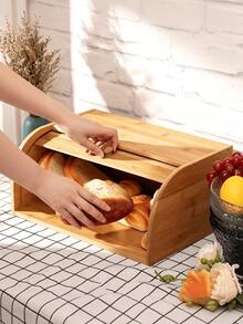 1pc Roll Top Bamboo Bread Box, Large Capacity Dustproof Bread Storage Container, Countertop Bread Keeper With Rolling Lid, Food Storage Bin For Loaves Muffins Pastries Kitchen Counter Organizer - Multiple Specifications - View 3