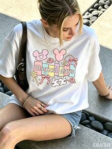 Women's Graphic T-Shirt With Magic Mouse Head Print. Women's Summer Top, This Women's Summer Crew Neck T-Shirt Is Made From Soft And Comfortable 100% - White 2 - View 3