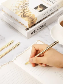 12pcs Elegant Gold Ballpoint Pens, Black Ink, Medium Tip, Smooth Writing, High-End Business Signature Pens, Perfect For Note-Taking And Writing, Ideal Office And Study Supplies, Birthday, Christmas, Halloween, Valentine's Day, New Year, Friends, And Easter Gifts - 12pcs (Gold) - View 2