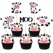 10/20pcs Cute Cow Theme Cupcake Toppers, "MOO" Party Decorations, Children's Birthday Farm Animal Cake Picks, Suitable For Baby Shower - Cow MOO - View 10