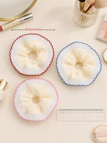 1-3Pcs French Lace Hollow Flower Hair Scrunchie, Elastic Daily Hair Accessory For Women,Hair Accessories,Fall,Back To School,Summer,Beach,Christmas - Multicolor - View 3