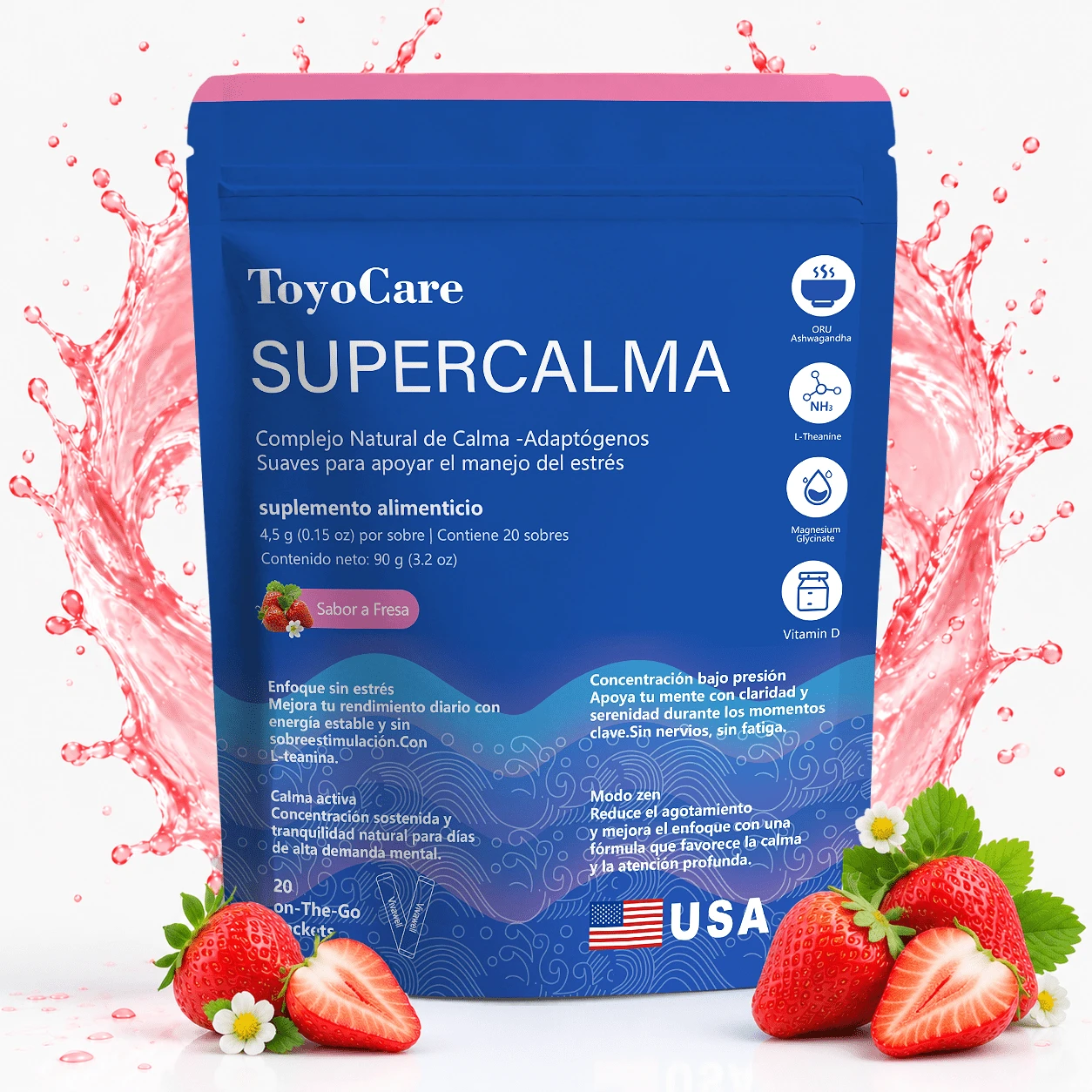 ToyoCare Rhodiola Rosea Magnesium Vitamin D Natural Supplement Relaxing Drink Raspberry Lemon 20 Sachets