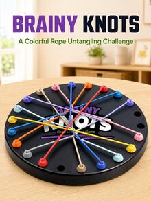 Brainy Knots 繩結解開遊戲，適合兒童與家庭，彩色堆疊挑戰遊戲，成人與兒童互動派對玩具，翻轉配對桌遊，成人與兒童旅行玩具，Zipstring，蒙特梭利玩具，兒童紓壓玩具，兒童玩具，遊戲 - 彩色 - 查看 2