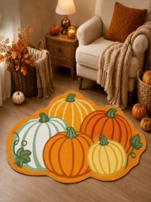 1pc Orange Pumpkin Pile Rug, Velvet Carpet, Suitable For Room Decor, Indoor Doormat, Living Room Rug, Kitchen Mat, Bedroom Carpet, Bathroom Mat, Washable Rug, Home Decor, Bedroom Decor, Anti-Slip Wear-Resistant, Noise-Reducing Sound-Absorbing, Skin-Friendly Soft - Orange - View 7