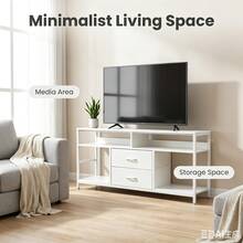 Modern TV Stand With Storage Drawers, Industrial Entertainment Center Console Table With Open Shelves For Living Room - White - View 8