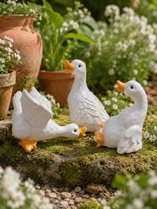 1pc White Goose Garden Decor , Cute Duck Figurines, Outdoor Yard Ornament, Fairy Garden Statues For Flower Pot, Patio, Balcony, Lawn, Porch, Farmhouse Cottagecore Decor, Mini Animal Shelf Accent,  Garden Gift For Plant Lovers - A - View 2